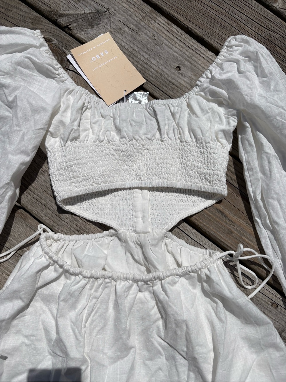 NWT Sabo Skirt White Puff-Sleeve Mini Dress - Picture 5 of 5